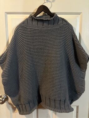 SHEIN Charcoal Gray Ribbed Cowl Poncho Sweater